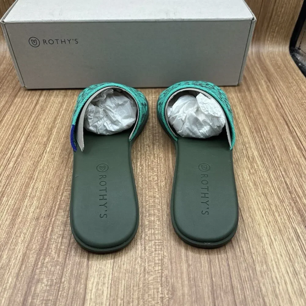 Rothy's The Slide Size US 8.5 Aqua Camo Spot Slip On Flats‎ Sandal RETIRED New